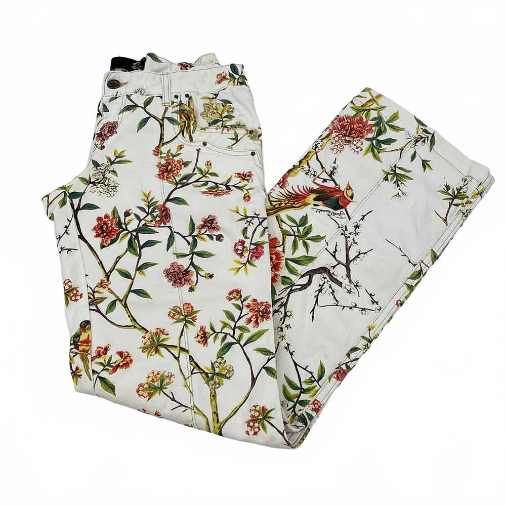 Just Cavalli White Floral Cotton Blend Wide-Leg Pants | Women’s Size 8